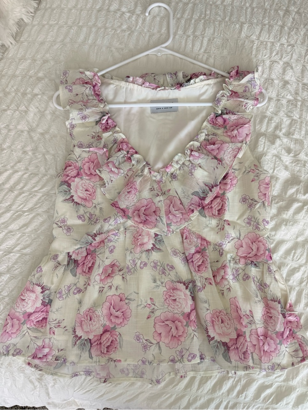 Peppermayo Pink Floral Ruffle Neck Blouse